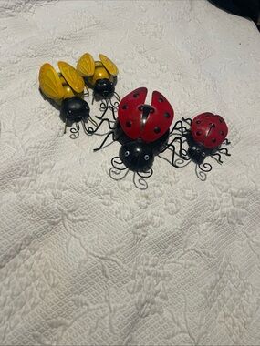 Metal Ladybug and Bee Wall Sculpture Set - Red & Yellow size range 4.5-6.5